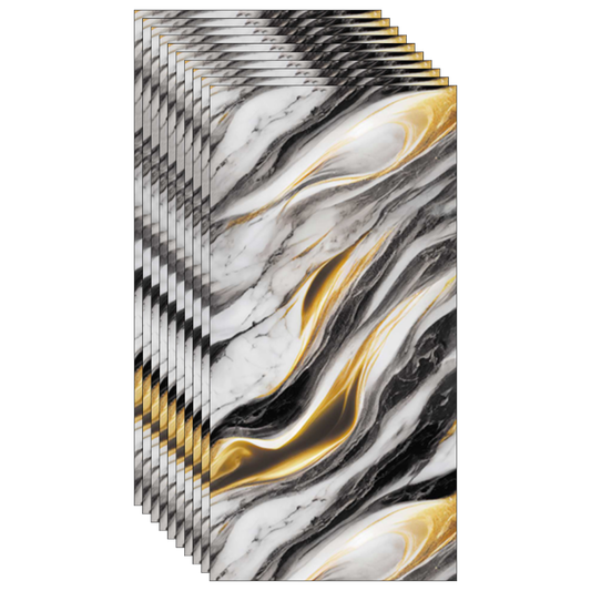 Placa de tapet SDEPOT®, grosime 2mm, dimensiuni 30x60cm, imitatie de marmura, alb cu model negru si auriu