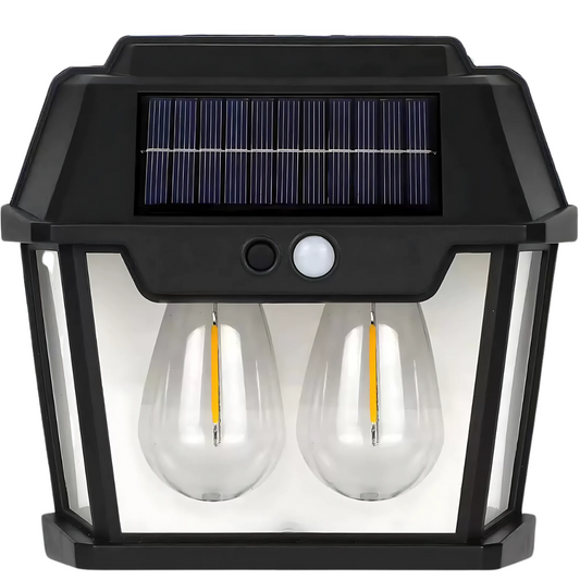 Lampa solara, SDEPOT®, cu doua becuri, senzor de miscare, rezistenta la apa, lumina galbena