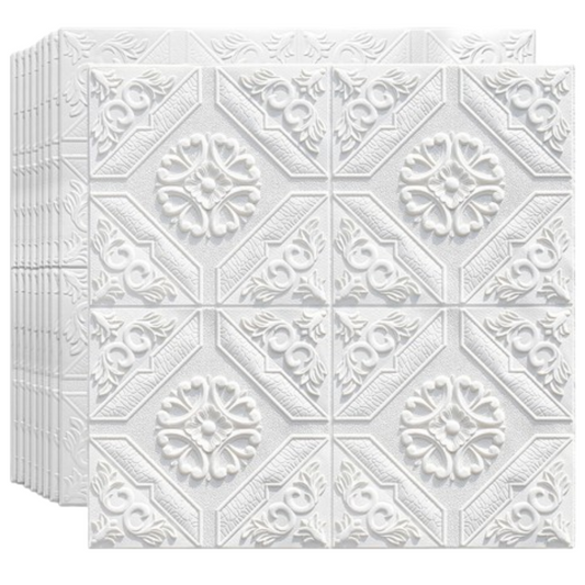Tapet 3D, SDEPOT®, autoadeziv, Model Floral Diamant, perete/tavan, waterproof, design modern, 70x70 cm, alb