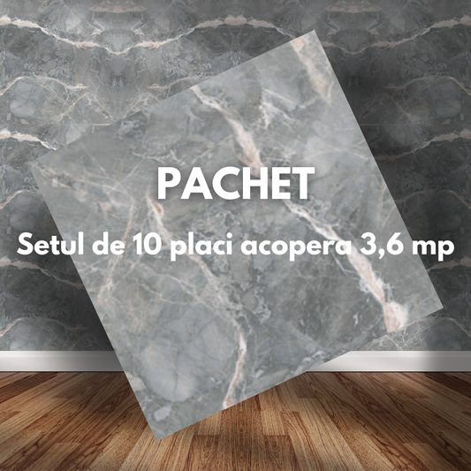 Placa de tapet SDEPOT®, grosime 2mm, dimensiuni 60x60cm, imitatie de marmura, gri