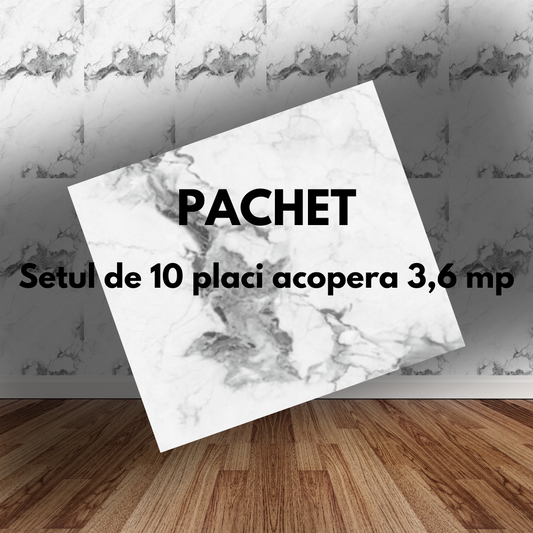 Placa de tapet SDEPOT®, grosime 2mm, dimensiuni 60x60cm, imitatie de marmura, model alb cu gri