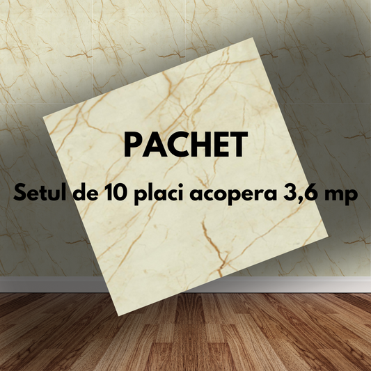 Placa de tapet SDEPOT®, grosime 2mm, dimensiuni 60x60cm, imitatie de marmura, model crem