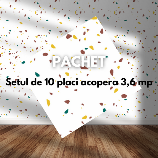 Placa de tapet SDEPOT®, grosime 2mm, dimensiuni 60x60cm, imitatie marmura, alb cu pete