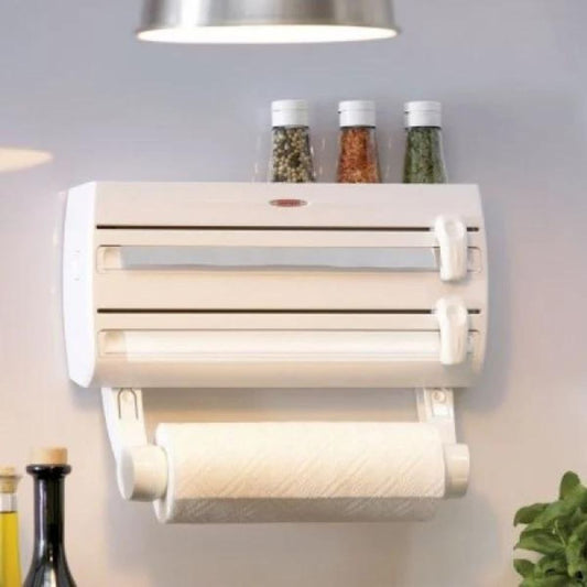 Triplu dispenser bucatarie: rola hartie prosop, folie aluminiu si folie alimentara