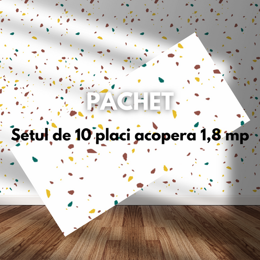 Placa de tapet SDEPOT®, grosime 2mm, dimensiuni 30x60cm, imitatie marmura, alb cu pete