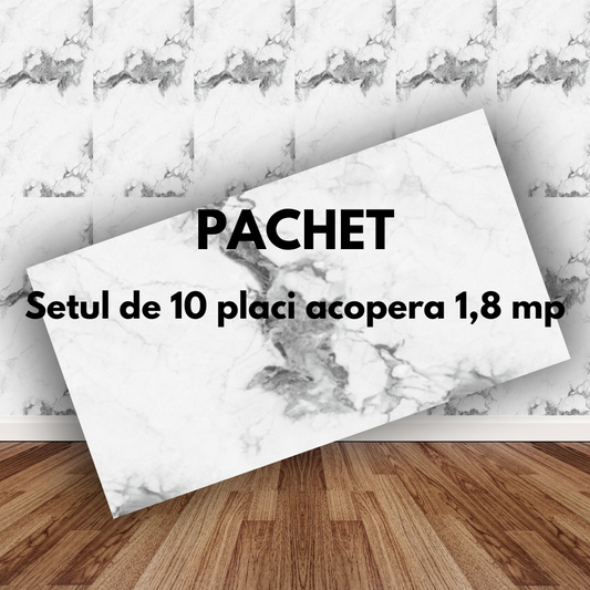 Placa de tapet SDEPOT®, grosime 2mm, dimensiuni 30x60cm, imitatie de marmura, model alb cu gri
