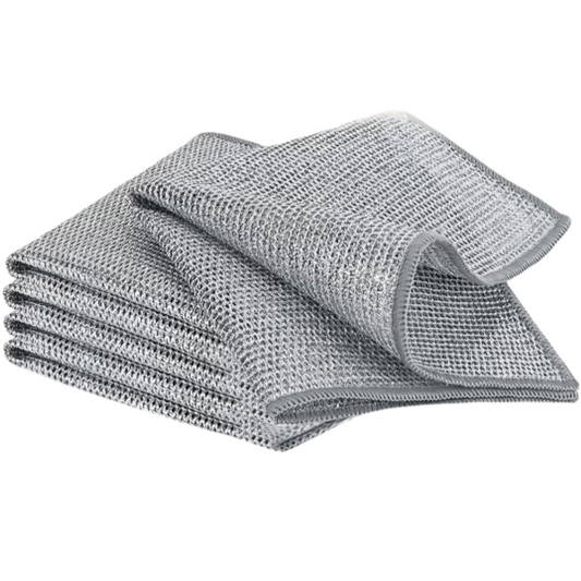 Set 5 lavete cu strat dublu SDEPOT®, create din fibra abraziva pentru vase, pentru utilizare umeda si uscata, argintiu