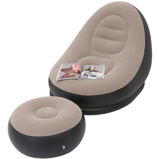 Fotoliu gonflabil cu taburet pentru picioare SDEPOT®, pentru relaxare in spatiile interioare sau exterioare, cu pompa inclusa, bej