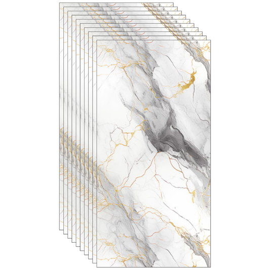 Placa de tapet SDEPOT®, grosime 2mm, dimensiuni 30x60cm, imitatie marmura, alb cu model auriu antic