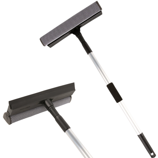 Racleta pentru spalat geamuri SDEPOT®, cu maner extensibil, coada din aluminiu, lama din cauciuc si burete acoperit cu panza, gri