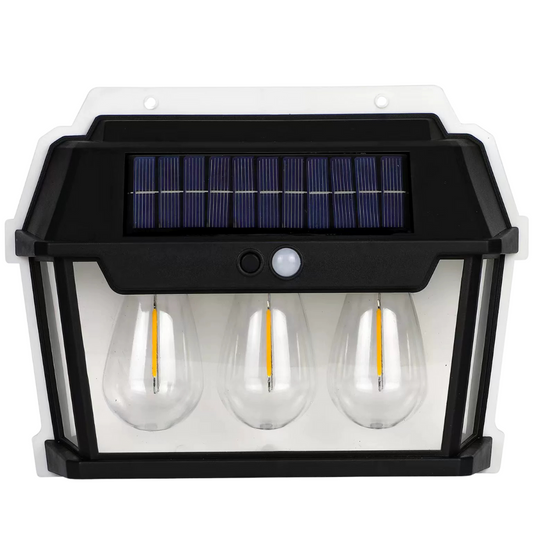 Lampa solara, SDEPOT®, cu doua becuri, senzor de miscare, rezistenta la apa, lumina galbena