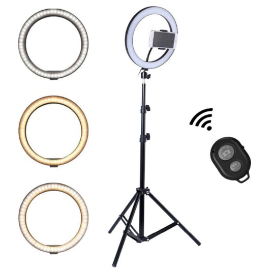 Lampa circulara Ring Light cu 3 moduri de lumina, 10 trepte reglaj + Telecomanda Selfie