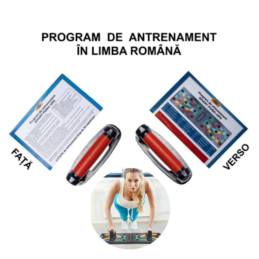 Placa fitness antrenament flotari, pe baza de culori, cu manere, pentru muschi abdominali, piept, biceps, triceps, umeri, spate - SMART PUSH-UPs board body building